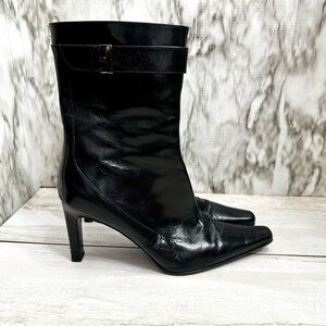 Paloma Women Sz 10 Black Leather  Stiletto Heel Boots Square Toe Sexy Whimsygoth